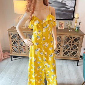 JOA Revolve Yellow Floral Maxi Dress Button Front Small